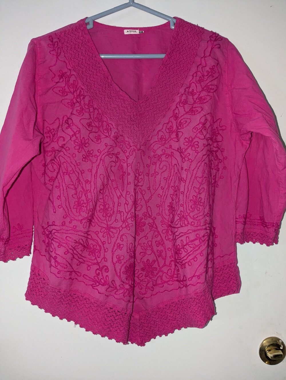 Women's Fuchsia Embroidered V-Neck Tunic Top XL - Picture 2 of 5